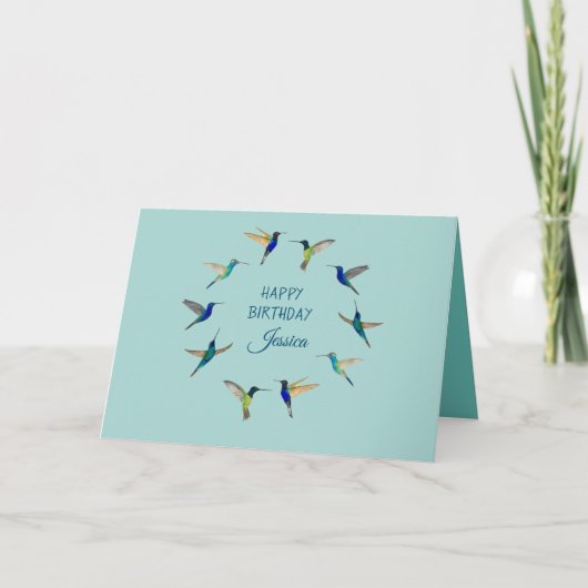 Carte Joyeux anniversaire d'un Turquoise de colibri lége (Devant)