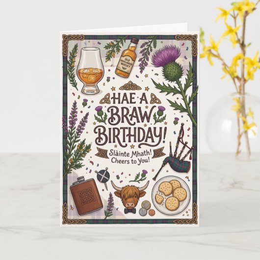 Carte Joyeux Anniversaire Écossais (Fleur jaune)