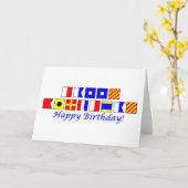 Carte Joyeux anniversaire écrit dans l'alphabet nautique (Fleur jaune)