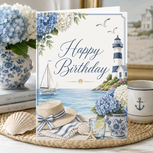 Carte Joyeux Anniversaire Elégant Etcôté Mer & Hydrangea