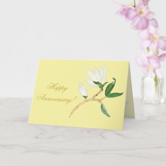 Carte Joyeux anniversaire | Élégante Branche de Magnolia (Orchidée)