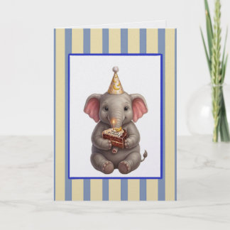 Carte Joyeux Anniversaire Éléphant Mignon avec Gâteau au
