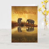 Carte Joyeux Anniversaire Éléphants (Fleur jaune)