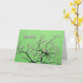 Carte Joyeux anniversaire en chinois, Bird in Cherry Blo (Fleur jaune)