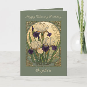 Carte Joyeux anniversaire en février Iris Fleurs