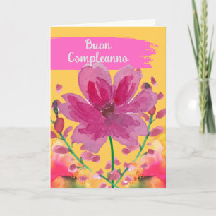Carte Joyeux anniversaire en Fleurs d'Aquarelle Italienn