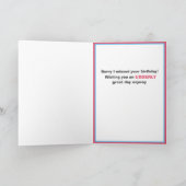 Carte Joyeux Anniversaire en Retard (Intérieur)