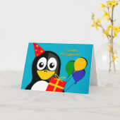 Carte Joyeux anniversaire en russe avec Pingouin du Part (Fleur jaune)