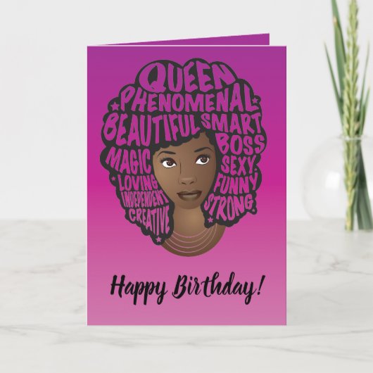 Carte Joyeux Anniversaire, Encouragement des femmes noir (Devant)