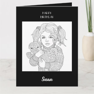 Carte Joyeux Anniversaire Enfant et Chien à Colorier