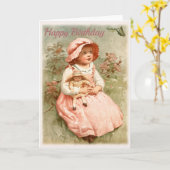 Carte Joyeux anniversaire - Enfant Holding Doll Design V (Fleur jaune)