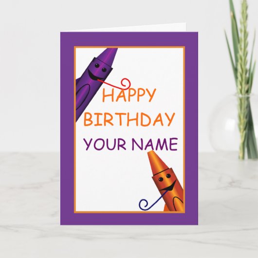 Carte Joyeux anniversaire Enfants Nom Crayon Design Salu (Devant)