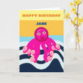 Carte Joyeux Anniversaire enfants pieuvre (Fleur jaune)