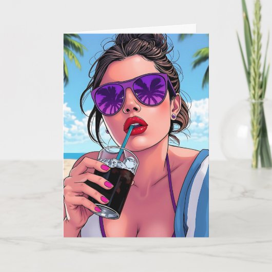 Carte Joyeux anniversaire et Plage d'été amusante (Devant)