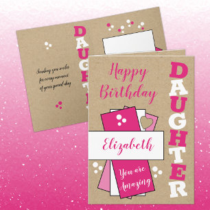 Carte Joyeux anniversaire extraordinaire fille rose rust