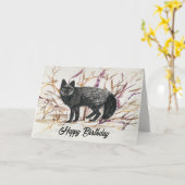 Carte Joyeux Anniversaire Faune Renard Argenté (Fleur jaune)