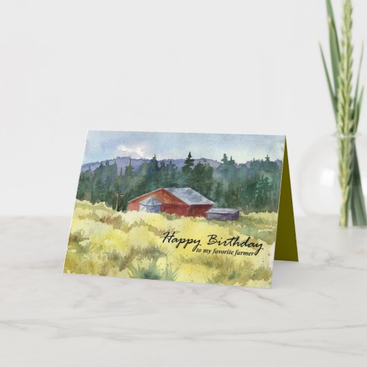 Carte Joyeux Anniversaire Favori Farmer Grange Paysage (Devant)
