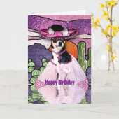 Carte JOYEUX ANNIVERSAIRE - Feliz Cumpleaños - CHIWAWA (Fleur jaune)