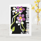 Carte Joyeux anniversaire femelle, fleurs pourpres (Fleur jaune)