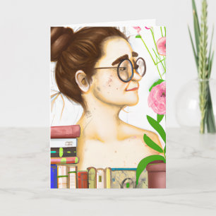 Carte Joyeux anniversaire   Femme artistique en lunettes