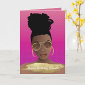 Carte Joyeux anniversaire ! Femme noire aux tons or rose (Fleur jaune)