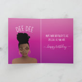 Carte Joyeux Anniversaire, Femme noire avec les tons ros (Intérieur)