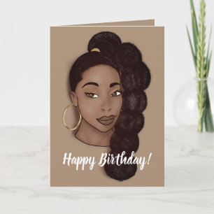 Carte Joyeux Anniversaire, Femme noire avec long Ponytai