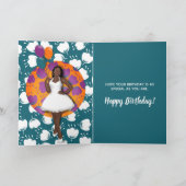 Carte Joyeux anniversaire ! Femme noire, Ballons & Fleur (Intérieur)