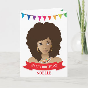 Carte Joyeux Anniversaire, Femme noire, Bannière colorée