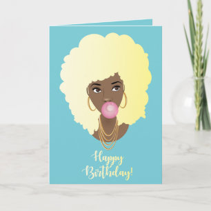 Carte Joyeux anniversaire ! Femme noire, Blonde Afro Bub
