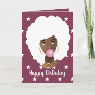 Carte Joyeux anniversaire ! Femme noire, cheveux blancs 