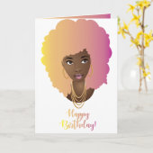 Carte Joyeux anniversaire ! Femme noire, cheveux colorés (Fleur jaune)