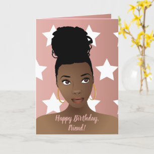 Carte Joyeux anniversaire ! Femme noire, Étoiles blanche
