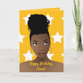 Carte Joyeux anniversaire ! Femme noire, Étoiles blanche (Devant)