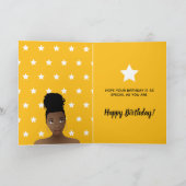 Carte Joyeux anniversaire ! Femme noire, Étoiles blanche (Intérieur)