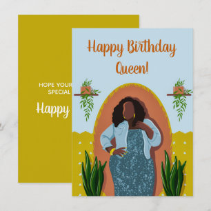 Carte Joyeux Anniversaire, Femme Noire Houseplant Jaune