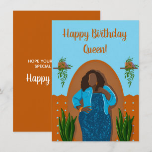 Carte Joyeux Anniversaire, Femme Noire Houseplant Orange