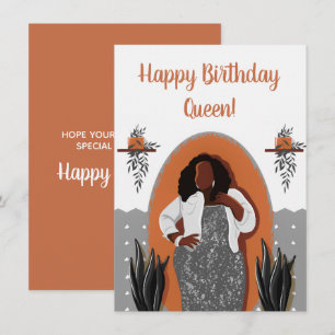 Carte Joyeux Anniversaire, Femme noire, Houseplants BW O