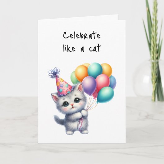 Carte Joyeux anniversaire fêter comme un chat Casquette (Devant)
