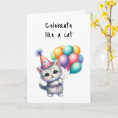 Carte Joyeux anniversaire fêter comme un chat Casquette (Fleur jaune)