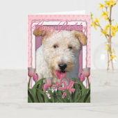 Carte Joyeux anniversaire - Fil Fox Terrier - Hailey (Fleur jaune)