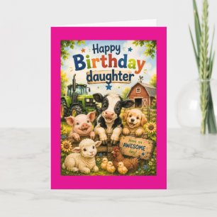 Carte Joyeux Anniversaire Fille Animaux de la Ferme (Ros