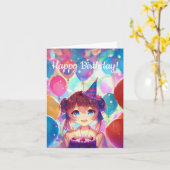 Carte Joyeux Anniversaire Fille Anime Avec Gâteau (Fleur jaune)