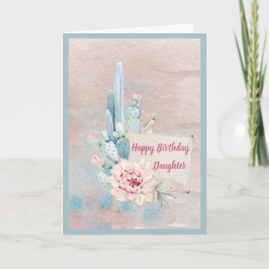 Carte Joyeux anniversaire fille aquarelle Cactus (Devant)
