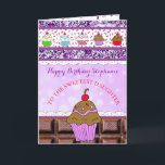 Carte Joyeux Anniversaire Fille, Je vous souhaite un Mag<br><div class="desc">Joyeux Anniversaire personnalisé Fille,  Je vous souhaite un anniversaire magique. Un mignon cupcake au chocolat violet fantaisiste avec des paillettes de bonbons roses et violets.</div>