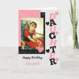 Carte Joyeux anniversaire fille rose et noir photo