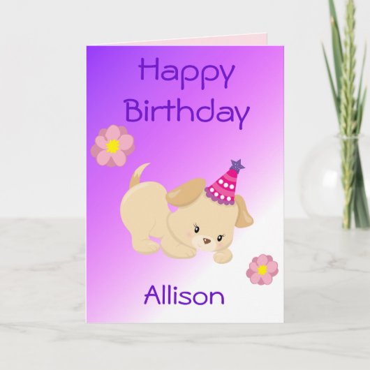 Carte Joyeux Anniversaire Fille Thème Chiot (Devant)