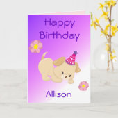 Carte Joyeux Anniversaire Fille Thème Chiot (Fleur jaune)