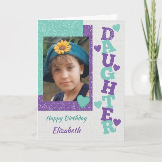 Carte Joyeux anniversaire fille violet et vert photo (Devant)