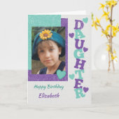 Carte Joyeux anniversaire fille violet et vert photo (Fleur jaune)